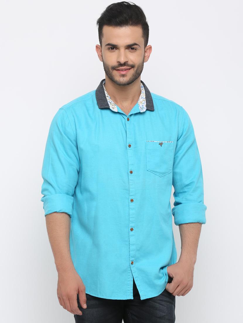 blue solid casual shirt - 15988328 - Zoom Image - 1