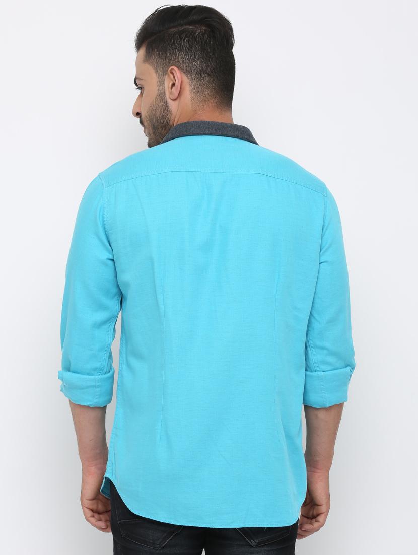 blue solid casual shirt - 15988328 - Zoom Image - 3