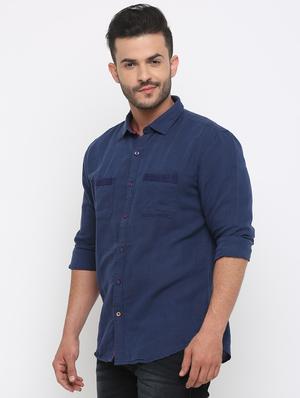 navy blue solid casual shirt - 15988355 - Standard Image - 2