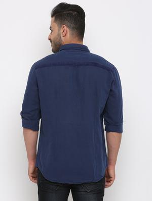 navy blue solid casual shirt - 15988355 - Standard Image - 3