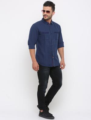 navy blue solid casual shirt - 15988355 - Standard Image - 4