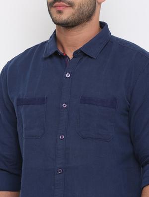 navy blue solid casual shirt - 15988355 - Standard Image - 5