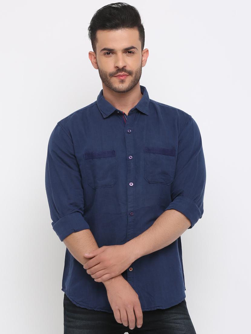 navy blue solid casual shirt - 15988355 - Zoom Image - 1