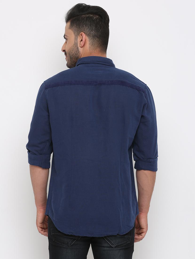 navy blue solid casual shirt - 15988355 - Zoom Image - 3