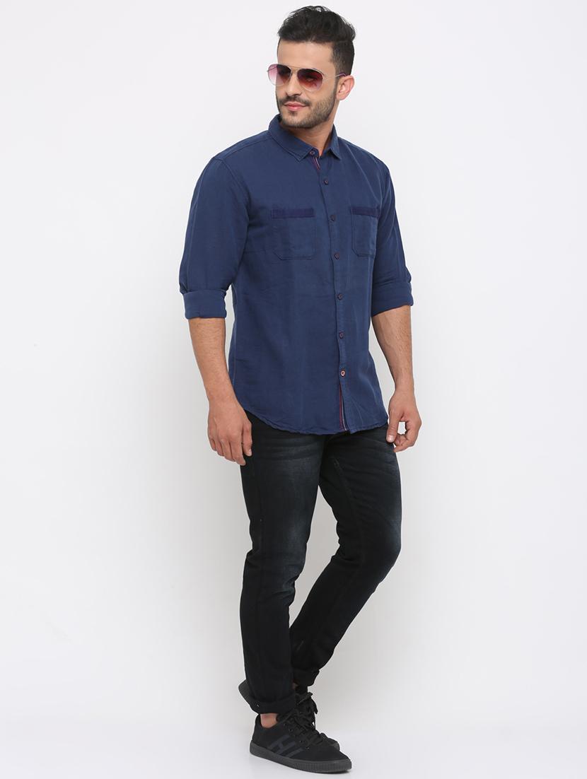 navy blue solid casual shirt - 15988355 - Zoom Image - 4