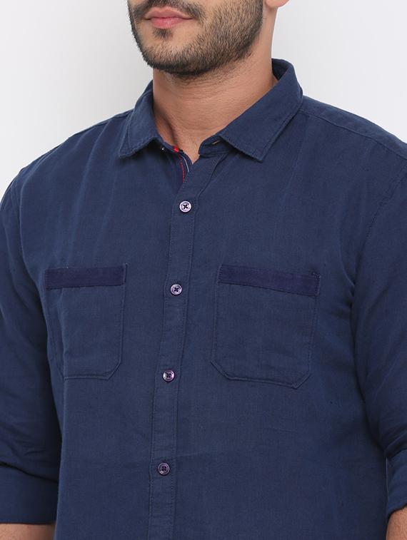 navy blue solid casual shirt - 15988355 - Zoom Image - 5