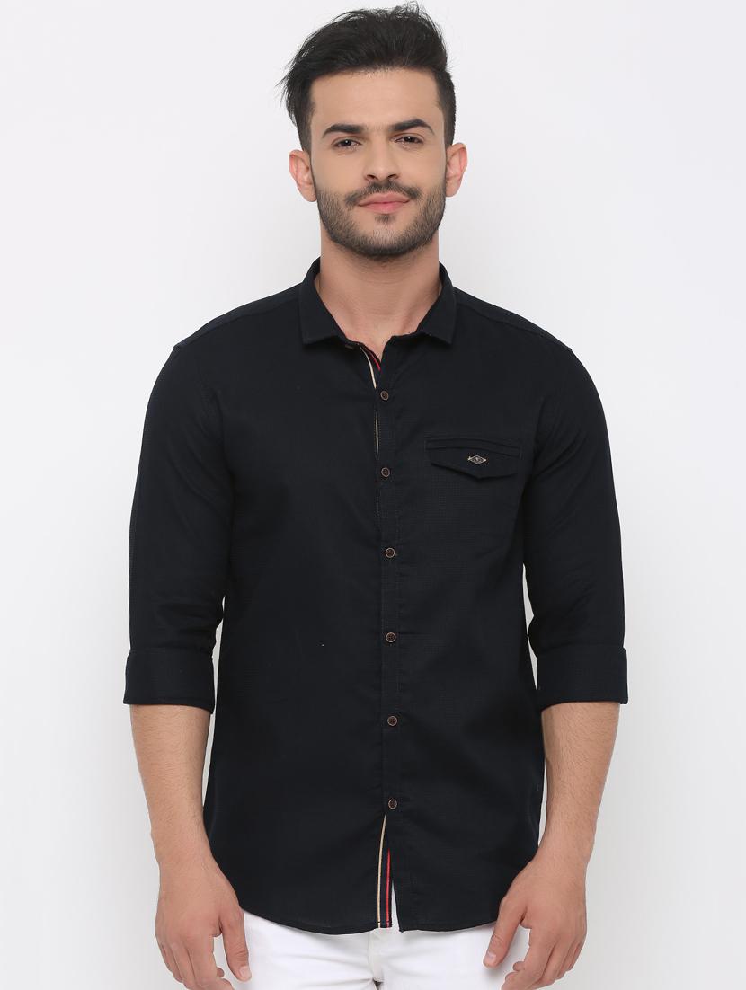 navy blue solid casual shirt - 15988356 - Zoom Image - 1