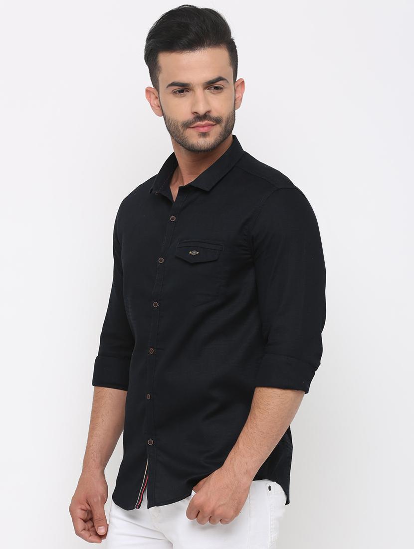 navy blue solid casual shirt - 15988356 - Zoom Image - 2