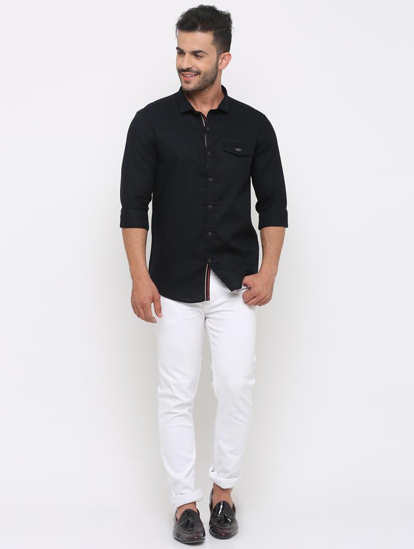 navy blue solid casual shirt - 15988356 - Zoom Image - 4