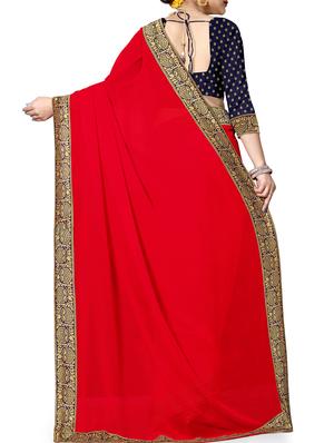 lace border red saree with blouse - 15988565 - Standard Image - 2