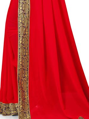 lace border red saree with blouse - 15988565 - Standard Image - 4