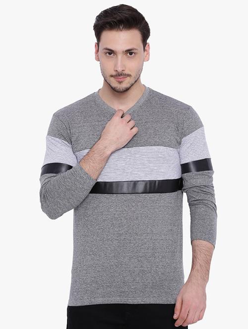 grey striped cut & sew t-shirt - 15988675 - Standard Image - 1