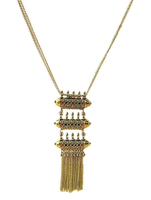 gold metal long necklace - 15989052 - Standard Image - 1