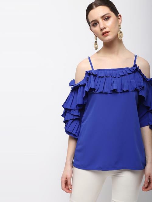 cold shoulder pleated ruffle top - 15989970 - Standard Image - 1