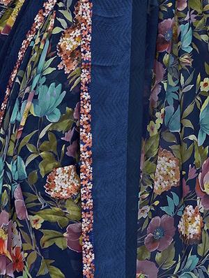 floral navy blue saree with blouse - 15990268 - Standard Image - 2