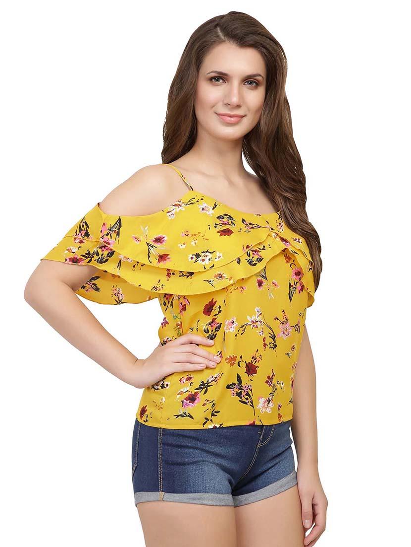 cold shoulder ruffled floral top - 15996467 - Zoom Image - 2