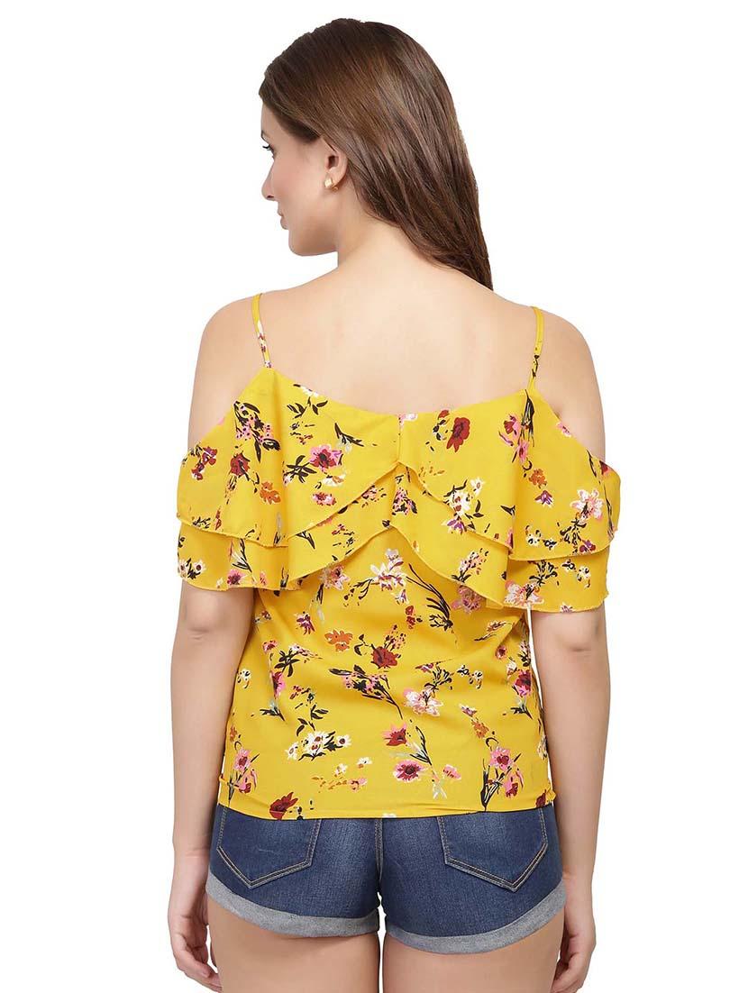 cold shoulder ruffled floral top - 15996467 - Zoom Image - 3