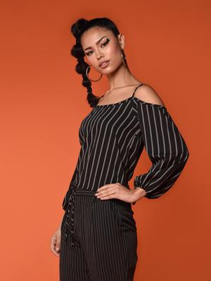 cold shoulder striped top - 15996468 - Standard Image - 3