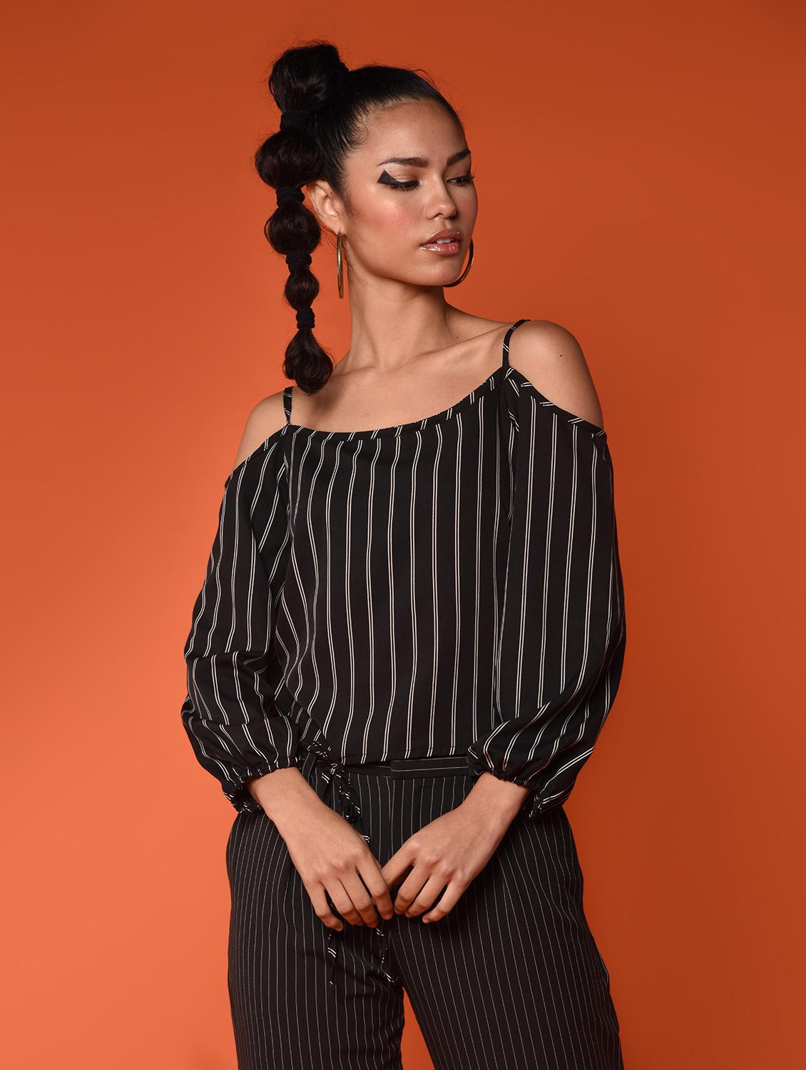cold shoulder striped top - 15996468 - Zoom Image - 2