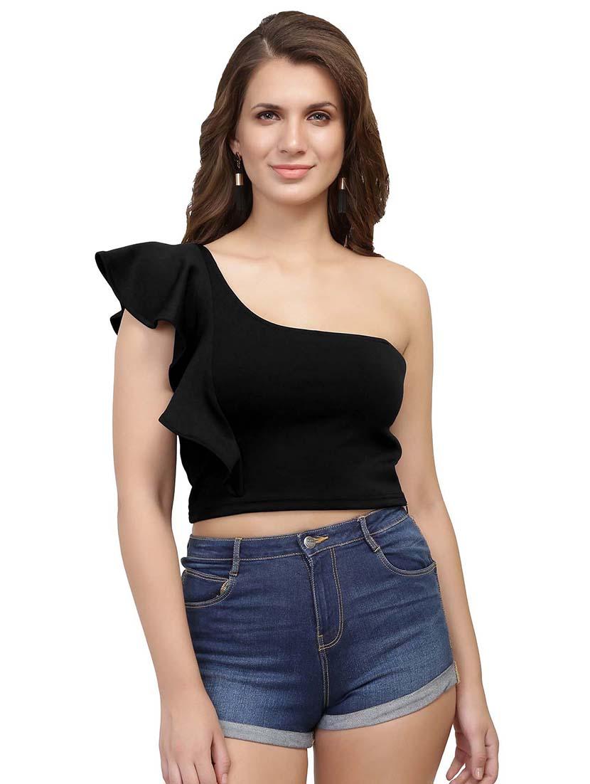 ruffled single shoulder crop top - 15996470 - Zoom Image - 1
