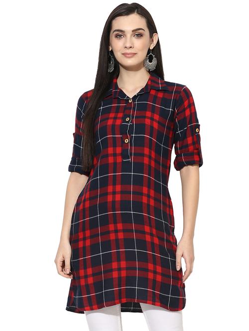 roll up sleeved checkered tunic - 15996498 - Standard Image - 1