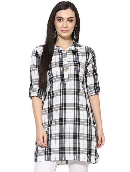 roll up sleeved checkered tunic - 15996499 - Standard Image - 1