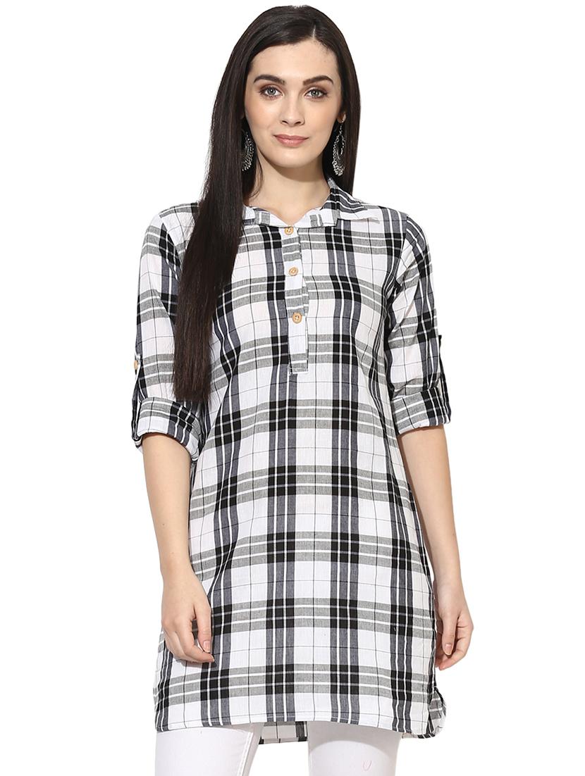 roll up sleeved checkered tunic - 15996499 - Zoom Image - 1