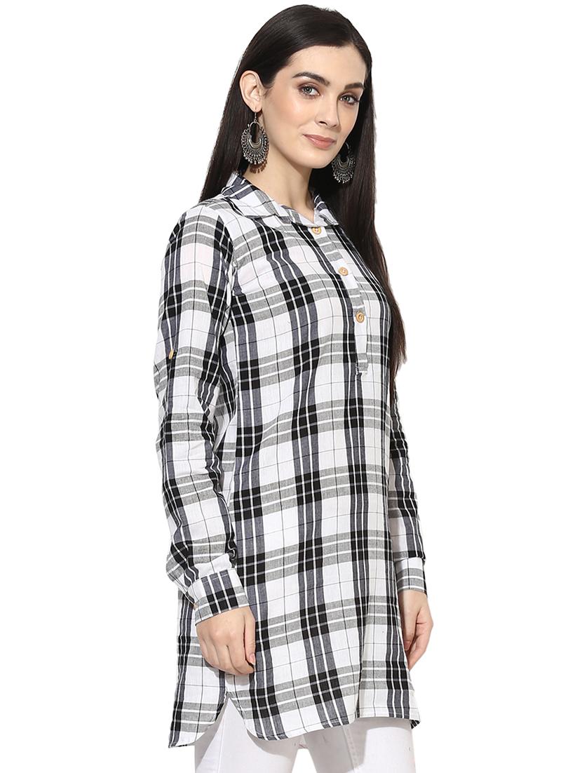 roll up sleeved checkered tunic - 15996499 - Zoom Image - 2
