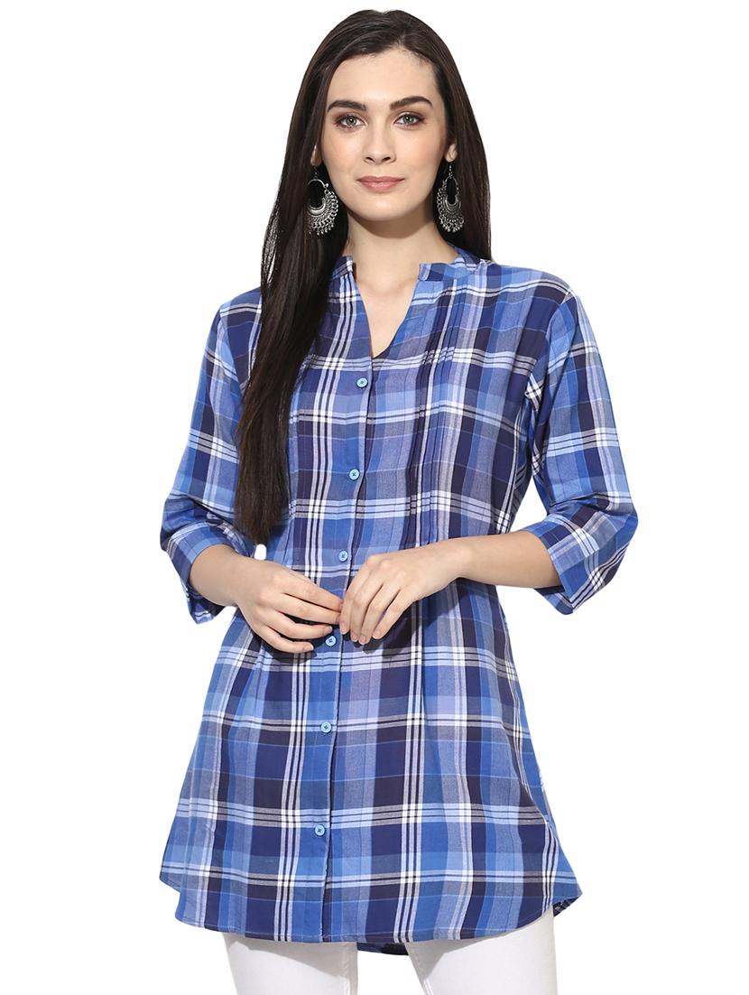 tie back checkered shirt tunic - 15996501 - Zoom Image - 1