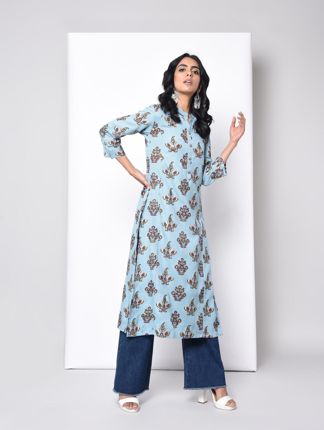printed straight kurta - 15996692 - Zoom Image - 1