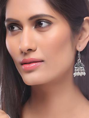 silver metal jhumka earring - 15996862 - Standard Image - 3