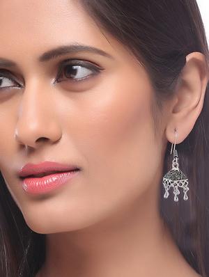 silver metal jhumka earring - 15996863 - Standard Image - 3