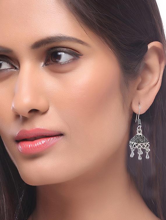 silver metal jhumka earring - 15996863 - Zoom Image - 3