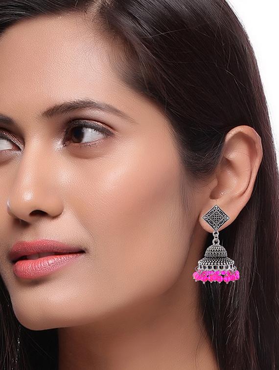silver metal jhumka earring - 15996867 - Zoom Image - 3