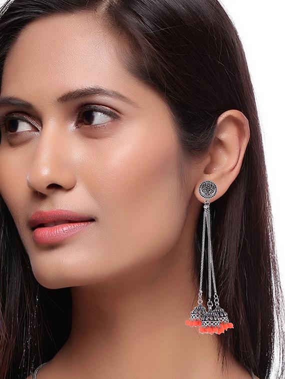 silver metal jhumka earring - 15996868 - Zoom Image - 3