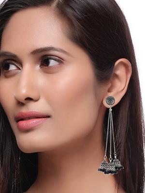 silver metal jhumka earring - 15996875 - Standard Image - 3