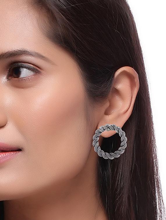 silver metal jhumka earring - 15996879 - Zoom Image - 3