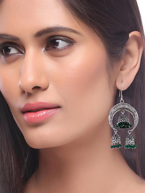 silver metal jhumka earring - 15996884 - Zoom Image - 3