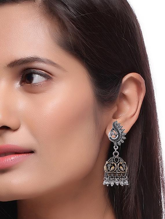 silver metal jhumka earring - 15996885 - Zoom Image - 3