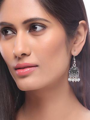 silver metal jhumka earring - 15996890 - Standard Image - 3