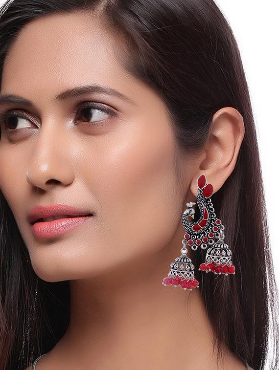 silver metal jhumka earring - 15996892 - Zoom Image - 3