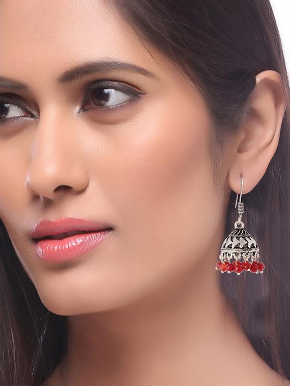 silver metal jhumka earring - 15996900 - Zoom Image - 3