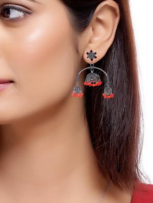 silver metal jhumka earring - 15997099 - Standard Image - 3