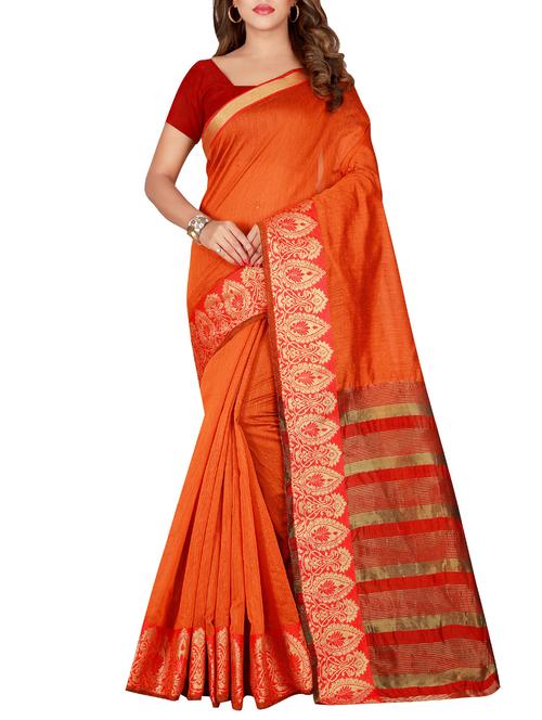 zari border orange woven saree with blouse - 15997173 - Standard Image - 1