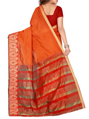 zari border orange woven saree with blouse - 15997173 - Standard Image - 2