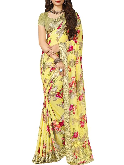 floral printed saree with blouse - 15997825 - Standard Image - 1