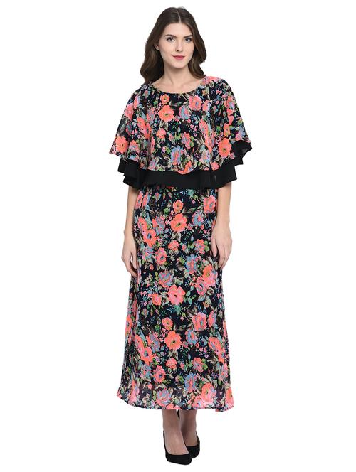 ruffled overlay floral maxi dress - 15997933 - Standard Image - 1