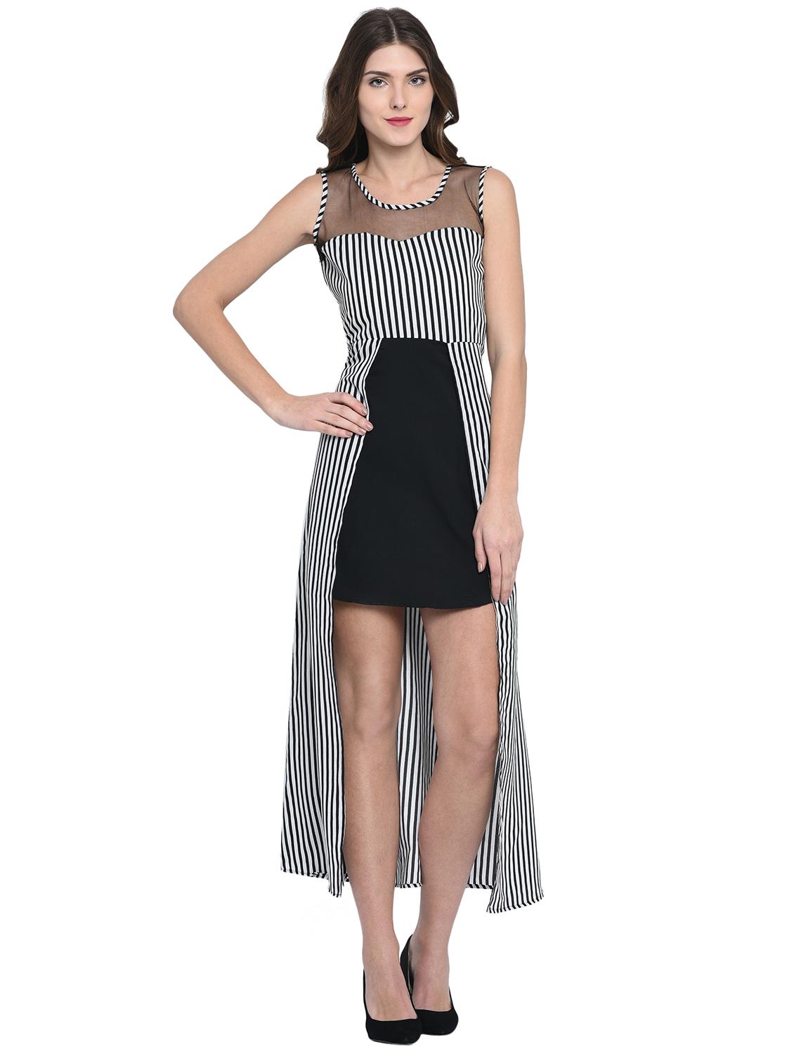 sheer paneled striped asymmetric dress - 15997945 - Zoom Image - 1