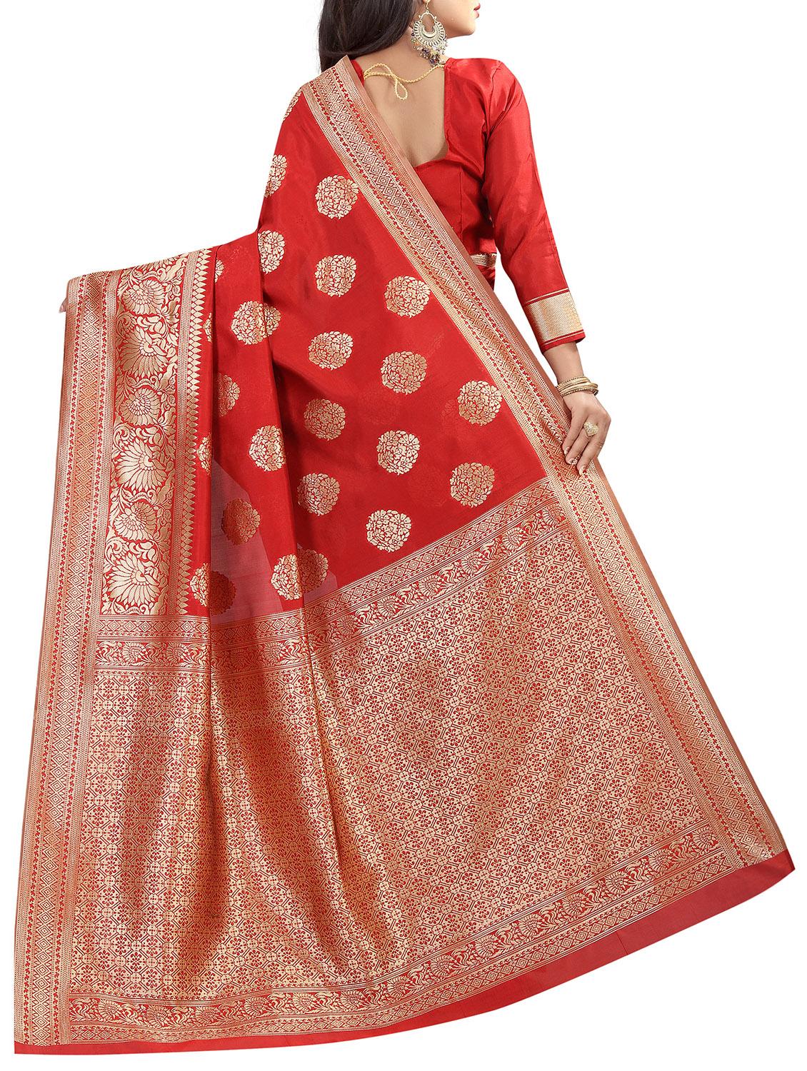 floral zari motif red banarasi saree with blouse - 15997967 - Zoom Image - 2