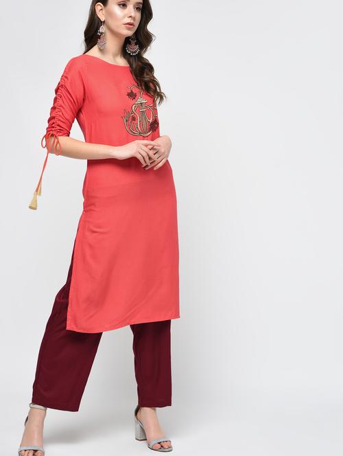Straight embroidered kurta - 15998109 - Standard Image - 1